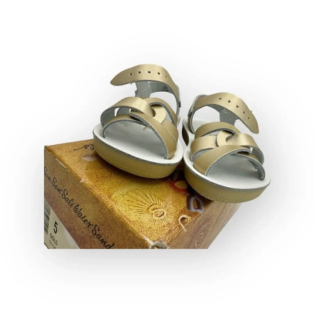 NWT Salt Water Sandals Kids Sun San Water Resistant Swimmer Flats Gold Size 5